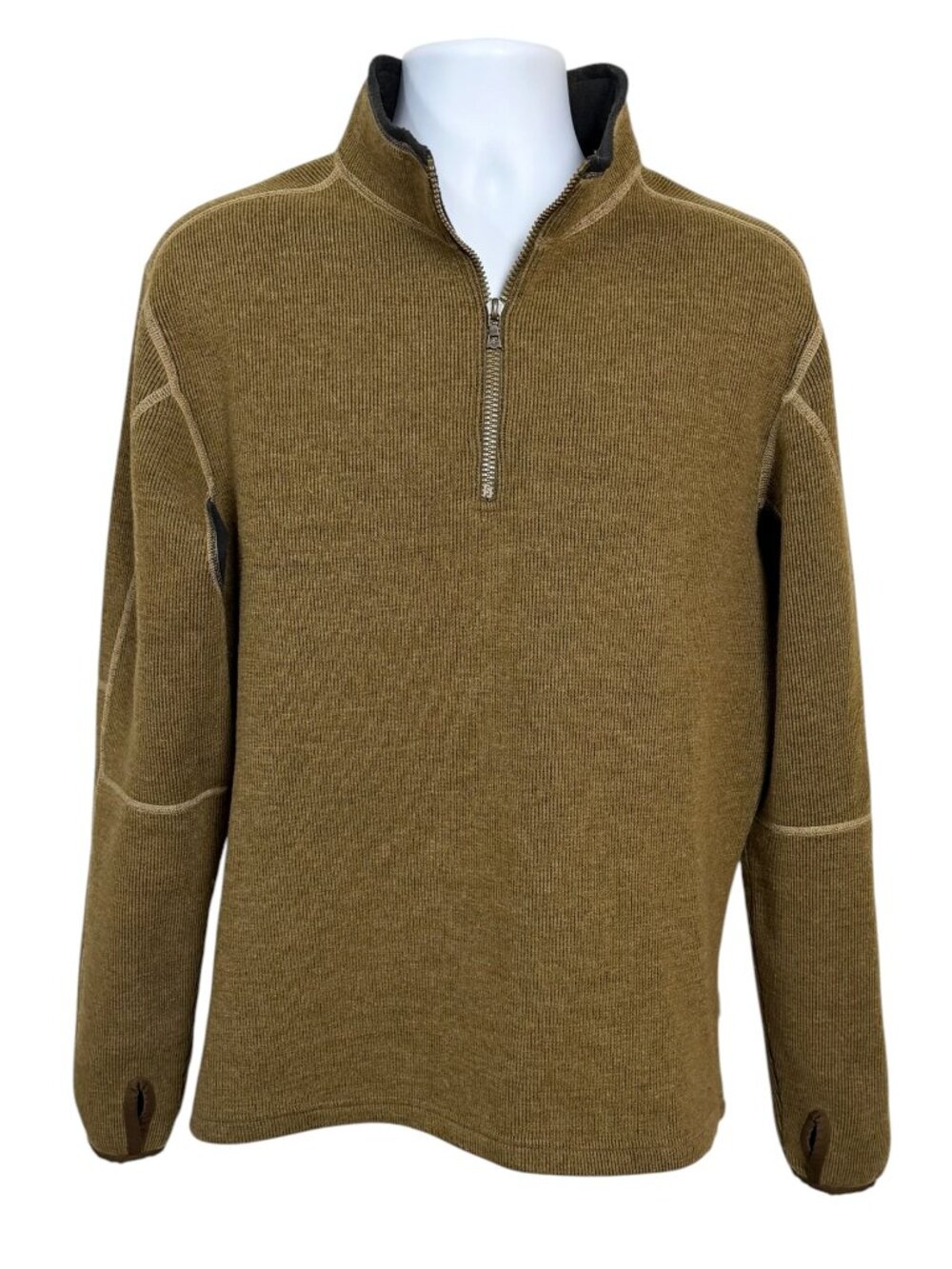 KUHL Men's Large Thermal Core Quarter Zip Pullover Brown Olive Outdoor Sweater